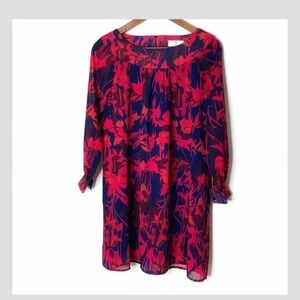 Baluoke Swing Trapeze Mini Dress Floral Long Sleeve Lightweight Lined Size Small